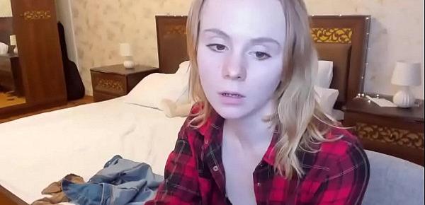  Blonde teen in see through bra on cam